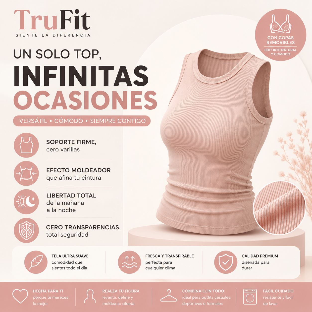 Top Moldeador TruFit® 2 en 1 — Sin Brasier, Soporte Total